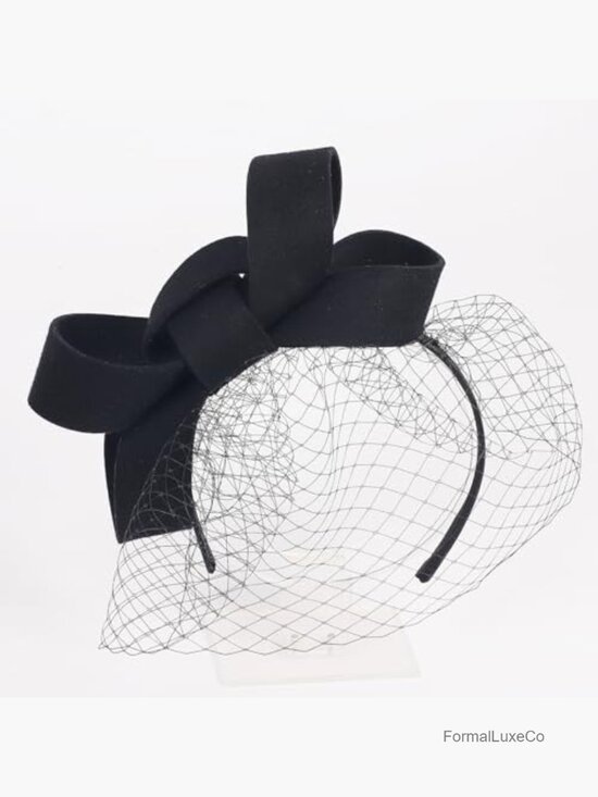 Vintage Bowknot Mesh Veil Headband 1920s Cocktail Headpiece main image 5